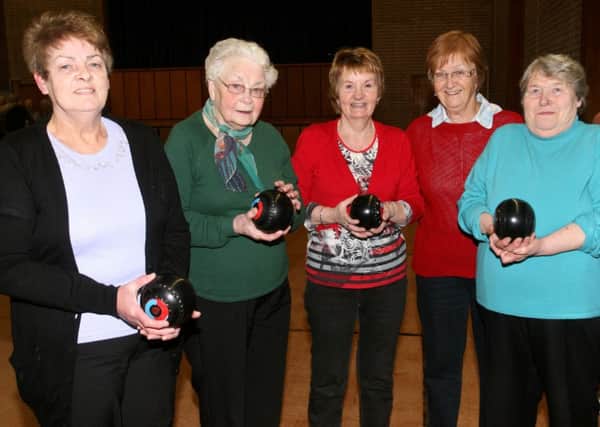 Glenravel Bowlers Mary McAuley, Peggy McQuillen, Ailish McNeill, Sheila Kleinman and Mary O'Neill who played West Church. INBT06-207AC