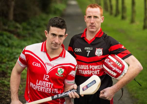 Eddie McCloskey, left, Loughgiel Shamrocks, and Edward Coady, Mount Leinster Rangers, are pictured in advance of their side's AIB GAA Club Championship Semi-Final in Páirc Esler, Newry, on the 8th February at 3pm.Picture: Brendan Moran / SPORTSFILE