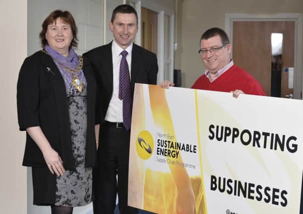 Larne Mayor, Councillor Maureen Morrow, Trevor Robinson from Invest NI and Larne Councillor Martin Wilson promote the Supply Chain programme INLT 06-693-CON