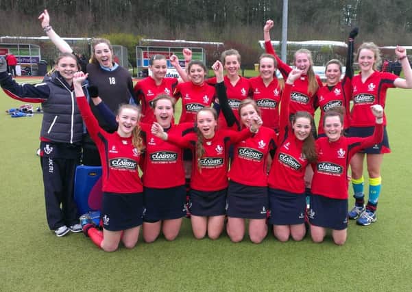 The Lurgan College team celebrate after beating Ballyclare High 3-0 in the semi-final of the Senior Schools Cup.