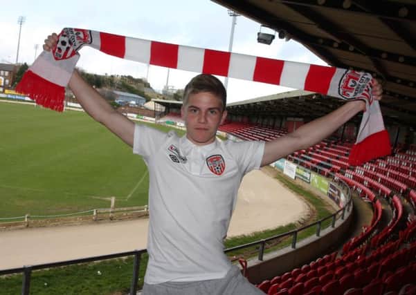 Derry City FC new signing Joshua Tracey pictured at the Brandywell on Thursday afternoon. 1804JM83