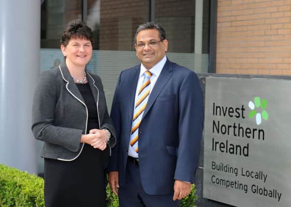 Investment Minister Arlene Foster with former 'investment ambassador' Hanif Lalani.