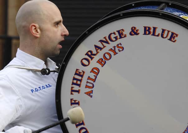 The bass drummer with the Pride of the Orange and Blue Auld Boys, Newbuildings, pictured during Saturday's parade. INLS4911-121KM