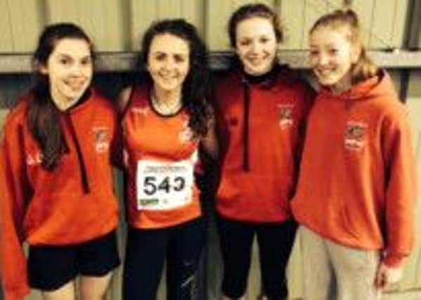 The U17 Girls Relay silver medallists left to right are Jessica OHare, Katie Sweeney, Gemma Mullan and Lucy Appleton.