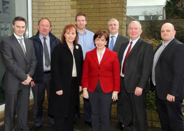DUP MEP Diane Dodds with party collegues visiting Dale Farm's processing plant at Dunmanbridge along with John Dunlop Chairman UDF, Shane McGarvey Supply Chain Manager and Chris McAlinden Factory manager.
