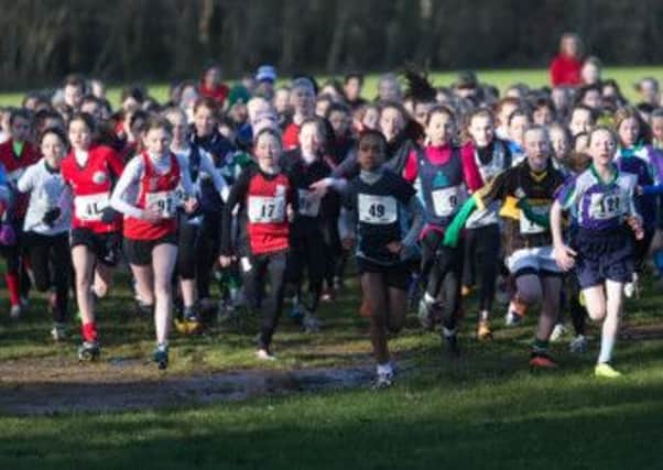 Runners taking part in the NI Primary Schools Cross Country League Finals, in Mallusk.
