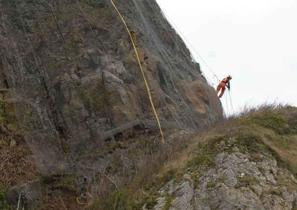 Netting has previously been deployed to halt landslides at Garron Point. INLT 13-326-PR