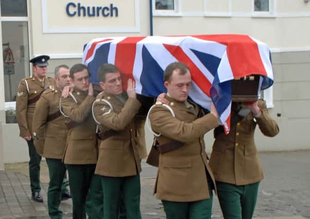 The funeral cortege of Trooper Mark McKeen leaves Carrickfergus Methodist Church. INCT 08-003-PSB