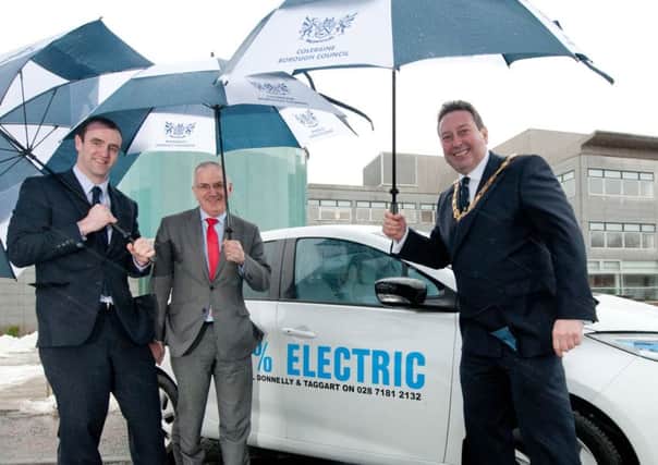 DOE Minister Mark H Durkan and DRD Minister Danny Kennedy along with councillor David Harding, Mayor of Coleraine opening the  DRIVESHOW at Cloonavin. INCR08-108S