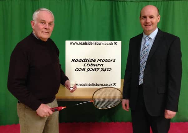 Mr Garth Anderson, Ulster Badminton Council Member, receives cheque from Roadside Motors (Lisburn) General Manager Jeff McIlroy for a new sponsorship deal for the Ulster seniors taking place this weekend.
