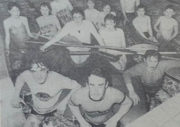 Brian Thompson, Martin Agnew and Niall McFerran Larne Canoe Club coaches, with members of Islandmagee Youth Club at a training session in the Tower Pool in 1985. INLT 07-904-CON