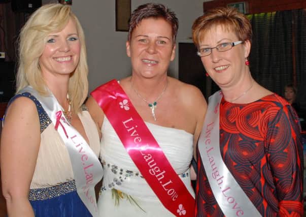 Michelle Peacock's mother, Julie (centre,) is pictured with Heather Shaw and Sheila McBurney at the Rainbow Ball in the Blue Circle Club to celebrate the life of Michelle. INLT 09-041-PSB