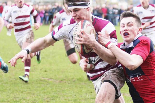 Action from Coleraine Inst's victory over Ballyclare High School in the Danske Bank Schools Cup quarter final on Saturday. PICTURE: Mark Jamieson