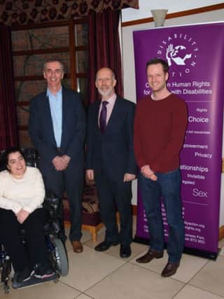 Joanne Sansome, REAL Network, Dermot McCloskey,  deputy interim chief executive Disability Action, Justice Minister David Ford and Shane Gorman, Disability Hate Crime advocate. INCT 09-709-CON