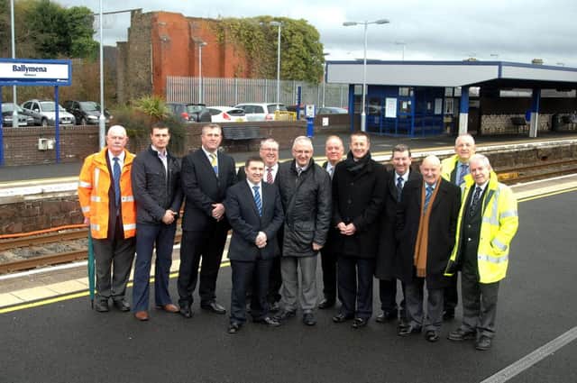 Local Ulster Unionist Party councillors and MLA's joined by Minister for Regional Development Danny Kennedy and Ballymena Train Station officials as they look round the state of the station. INBT 09-802H