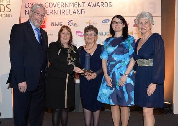 Pictured with the NILGA Award for Best Sustainable Development Initiative are: (l-r) Alderman Arnold Hatch,  NILGA President; Councillor Jenny Palmer, Chairman of Environmental Services; Cllr Evelyne Robinson MBE, NILGA Vice President; Noeleen O'Malley, Technical Services, Lisburn City Council and Pamela Ballintine.