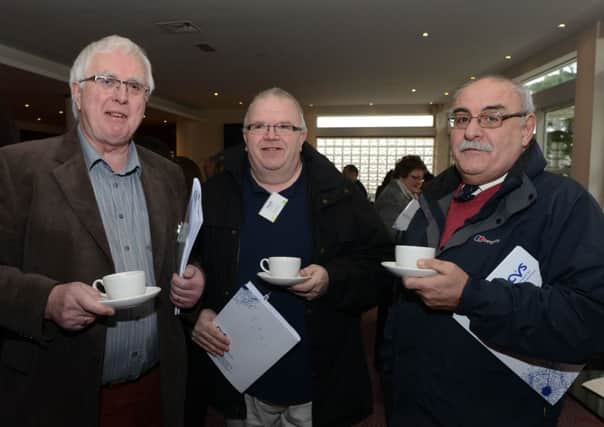 Pictured at the 'Dealing with the Past Conference' held by the Commission for Victims and Survivors are (from left) Robin McKernon, Les Chambers and Gordon Orr from Larne Voluntary Welfare Group. INLT 10-661-CON