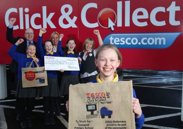 Brooke Arbuthnot aged 11 of Camphill Primary who has won £250 for her school plus a £25 Tesco gift card for herself in an art competition organised by the towns Tesco store to tell customers about their new Click & Collect Groceries online shopping service. ©Press Eye Ltd Northern Ireland Picture by Brian Thompson / Presseye.com