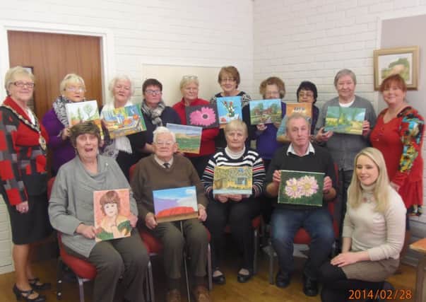 Mayor of Ballymena, Cllr. Audrey Wales, with members of Good Morning Ballymena at the start of their 8 week Painting Workshops, promoting the awareness of Mental & Emotional Well- being and Suicide Prevention.
