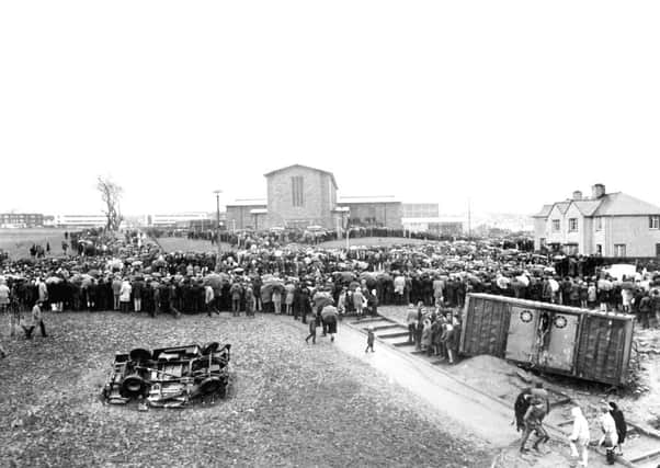 Crowds gathered outside St Marys Church, Creggan, February 1972 for Bloody Sunday funerals.