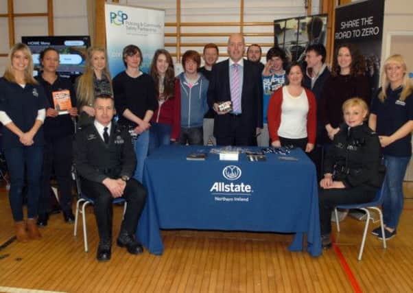 Students from Banbridge Campus Southern Regional College who attended the Young Passengers And Drivers workshop held in the College. Included is Councillor Junior McCrum, Banbridge PCSP.
