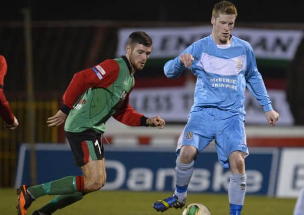 Ballymena's Darren Boyce in action at Friday nights game against Glentoran at the Oval. Picture: Press Eye.