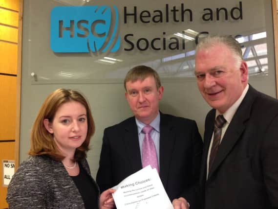 In the picture with Mervyn are Cllr Bill Kennedy and Helen Siberry from the HSC.