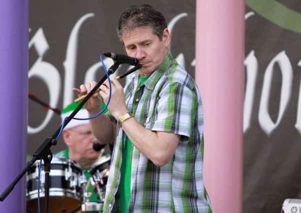 Whistle player with the group Blackthorn performing on St Patricks Day in Limavady. INLV1212-152KDR