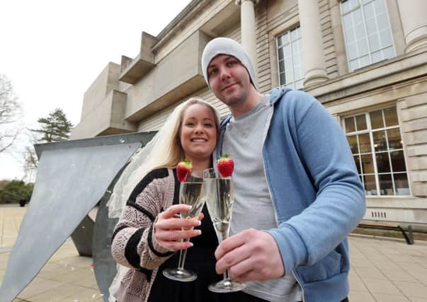 Lisburn's Gemma Boyd and Robert Kirkpatrick celebrate at the Ulster Museum after winning venue hire and a champagne reception for their wedding day at the historical venue. The couple entered the competition during the open wedding weekend at the National Museums Northern Ireland site. Gemma and Robert met six years ago at the University of Ulster, were engaged at Christmas last year and look forward to their wedding in April 2015! Gemma said; I love the quirkiness and completely unique setting of the Ulster Museum, it was always my number one venue choice so were delighted to have won! For more information on venue hire visit www.nmni.com/um.

Kelvin Boyes, PressEye