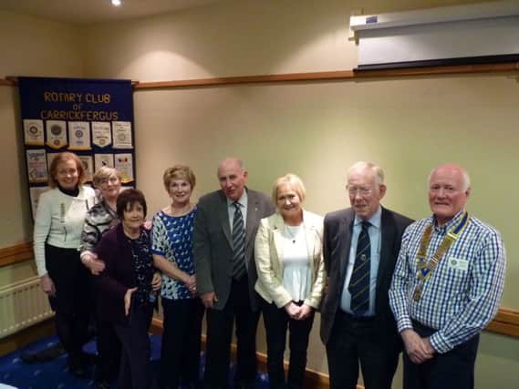 Carrickfergus Rotary Club president Billy Luney with representatives of groups who helped with the Tree of Hope, from left, Janette Sproule (Inner Wheel), Diane Strain (Action Cancer), Lynda Marshall (Childrens Hospice), Doreen Dobbs (Rotary and Action Cancer), Sam Crowe (Rotary), Karen Humphreys (Childrens Hospice) and John Richardson (Carrickfergus and District Mens Probus). INCT 12-701-CON