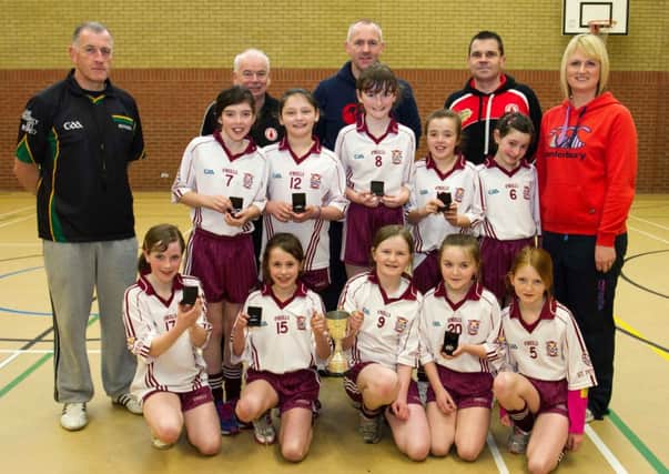 St.Peter's of Moortown, inners of the Cumann na mBunscol Girls five-a-side indoor football Tyrone final in Omaghs Station Centre.
