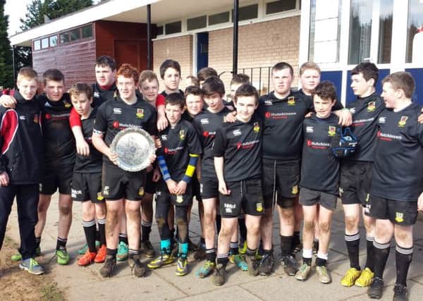 The victorious Ballymena RFC Under 15s team who won the  Michael O'Kane Memorial Plate on Saturday at Ballymena Academy.