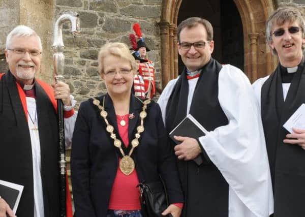The Mayor of Lisburn Councillor Margaret Tolerton, pictured with the Rt Rev Harold Miller (Bishop of Down and Dromore), the Rev Dr Bryan Follis (new rector of Hillsborough Parish) and the Rev John Auchmuty (Area Dean).