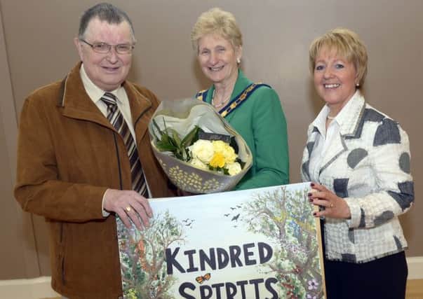 Banbridge District Council Chairman Cllr Olive Mercer officially launched the Kindred Spirits club in Gilford Community Centre included is Mary Quinn Chairperson and Harold Massey Vice-Chair © Edward Byrne Photography INBL11-207EB