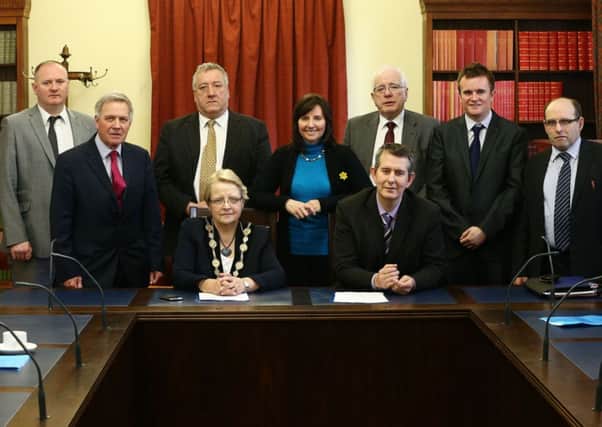 The Council's Cross Party Working Group met with the Health Minister this week.  Pictured (l-r) are Councillor Stephen Magennis; Councillor Brian Bloomfield; Councillor Pat Catney, Chairman of the Corporate Services Committee; Councillor Yvonne Craig; Alderman Allan Ewart; Councillor Stephen Martin; Councillor John Palmer; the Mayor, Councillor Margaret Tolerton and Minister for Health, Edwin Poots, MLA.