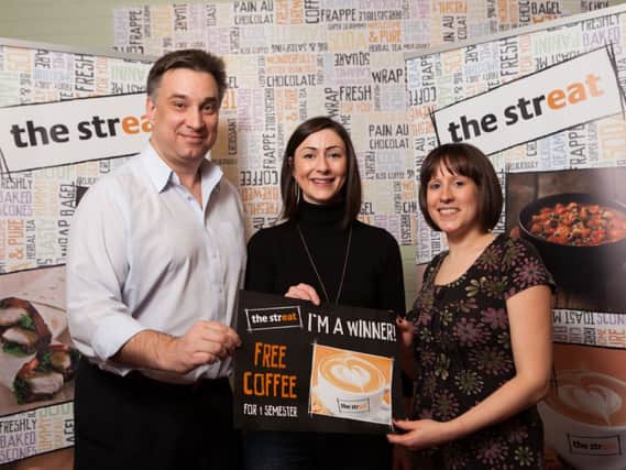 Karen Dinsmore from Ballymoney, currently studying at the University of Ulster Coleraine was presented her prize by Lesley Crozier Marketing Co-ordinator for the streat and Mark Stewart-Maunder, Business Development Director for the streat. INBM13-14