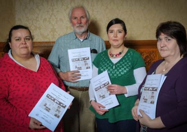 Pictured at the launch of the research report are (l-r) Karen McGuigan from S.T.E.P.S, a Draperstown based group which works to raise awareness of suicide and mental health issues; Bobby Duffin, Belfast Mental Health Rights Group; Clare Watson, Participation and the Practice of Rights (PPR) organisation; and Christine Rocks from SAM88, a group providing support to families affected by suicide in the Cookstown and Magherafelt area.
