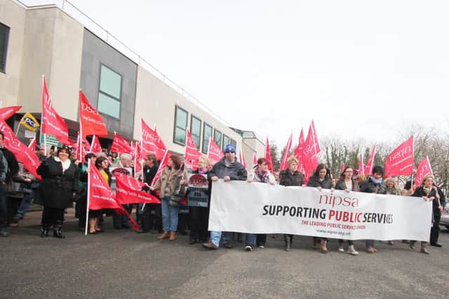DVA workers at their protest rally in Coleraine on Friday. INCR13-506MJ