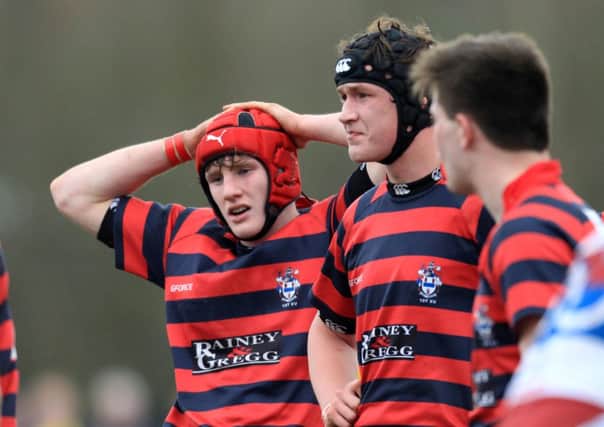Disappointment is etched on the faces of Ballymena Academy's players after their Subsidiary Shield final defeat. Picture: Press Eye.