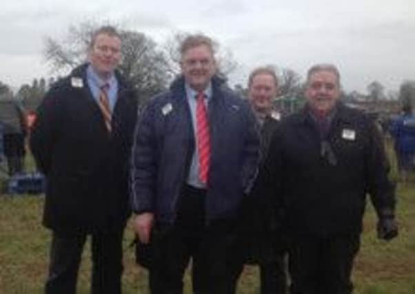 UKIP candidate for Lurgan, Jonathan Johns, at Mullahead ploughing competition along with Henry Reilly, UKIP candidate for the European elections, and John Saxton and David Jones, UKIP candidates for council elections in Portadown.