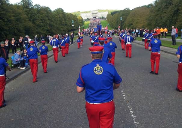 Members of Burntollet on parade at Stormont.