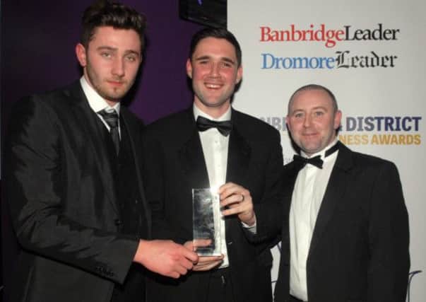 Boyles Bar Dromore were the winners of the Readers Favourite Restaurant category at The Banbridge District Business Awards. David Fusco from Firmus presented the awards to Mark Carson and David Kenny.  INBL1214-BUSAWARDS37
