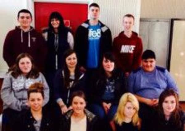Level 3 Diploma in Business students of Northern Regional College, Ballymena, who are organising a sponsored walk. Top Row (L-R)Conor McAfee, Megan McCaughern, John Devlin, Kyle Millar (Middle Row L-R)Mair-Louise Rooney, Hannah Dunlop, Kirsty Drury, Navees Khan, Front Row (L-R)Melissa Mitchell, Rachael Magee, Laura Fears, Naoise OBoyle.