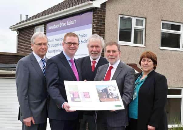 PRESS RELEASE IMAGE

20/3/14: New £19million Affordable Home Loans Fund targets 600 affordable homes by 2020

Housing Minister Nelson McCausland and Finance Minister Simon Hamilton have launched a new £19million Affordable Home Loans Fund.

The fund, which will provide up to 600 affordable homes across Northern Ireland over the next six years, is the local application of the Get Britain Building scheme, which was set up by the UK government, utilising Financial Transaction Capital lending, to increase housing supply and support the construction industry. 

Pictured with Finance Minister Simon Hamilton and Housing Minister Nelson McCausland are (left-right) Gerry Kelly, Chief Executive, Apex Housing, Ian Elliot, Group Chief Executive, Oaklee Housing Association and Clare McCarty, Chief Executive, Clanmil Housing. Picture: Michael Cooper