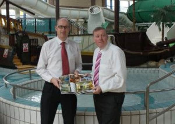 Alderman Paul Porter, Chairman of the Leisure Services Committee, with Brendan Courtney, Assistant Director Leisure Services at the Lagan Valley LeisurePlex as the popular facilitys refurbishment plans are announced.