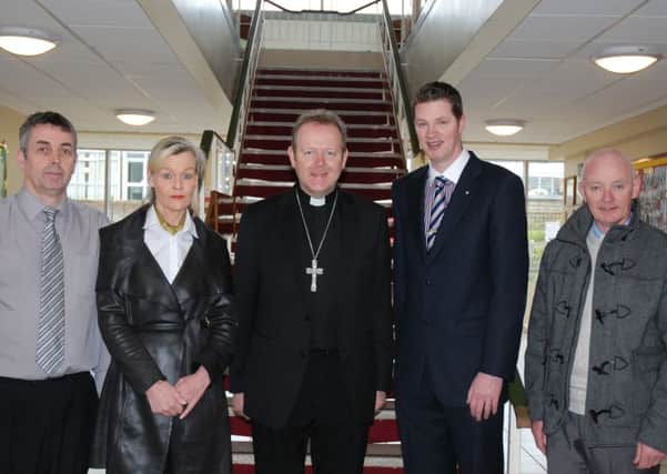 St Joseph's College Year 12 pupils and Mrs Brigid Mc Stravick with Archbishop Eamon Martin