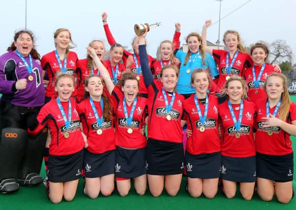 Electric Ireland Kate Russell All Ireland Schoolgirls Championships, St. Andrews College, Co. Dublin 28/3/2014
Lurgan vs St Andrews College
Lurgan players celebrate with the trophy after game
Mandatory Credit ©INPHO/Cathal Noonan