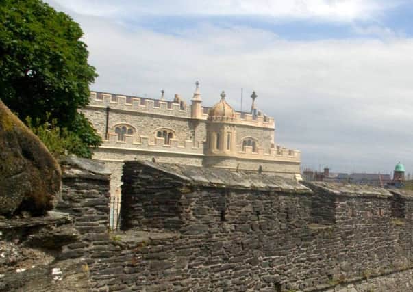 The City Walls of Londonderry, with St Columb's Cathedral in the background.