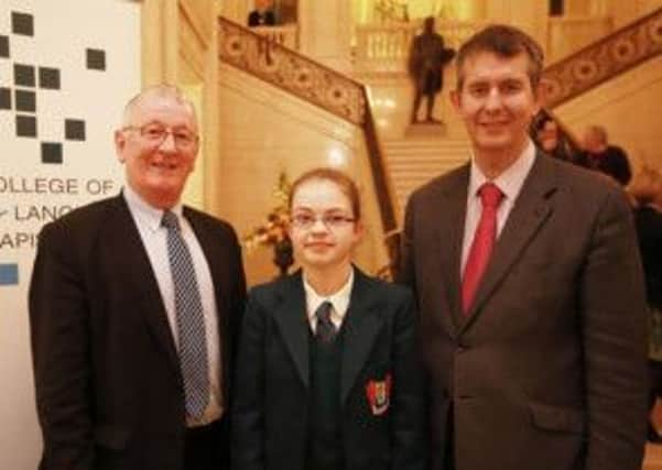 Sarah McCandless meeting local DUP MLA Syndey Anderson and Health Minister Edwin Poots at the RCSLT Voice Box Awards