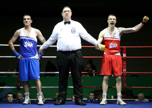 Steven Donnelly got the verdict in his last meeting with John Joe Joyce, in the Irish championship semi-finals. The pair meet again in Saturday night's All Saints fight night in Ballymena. Picture: INPHO.
